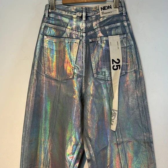 Neon Denim Leroi Coated iridescent Wide-Leg Jean size 25 NWT - Picture 8 of 13